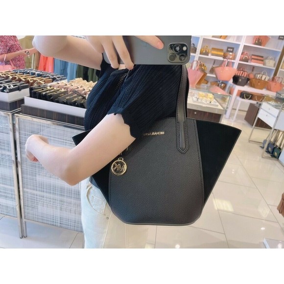 MICHAEL KORS PORTIA Small Tote Black Pebbled Leather & Suede NWT 35F1GPAT1S NWT - Picture 12 of 12